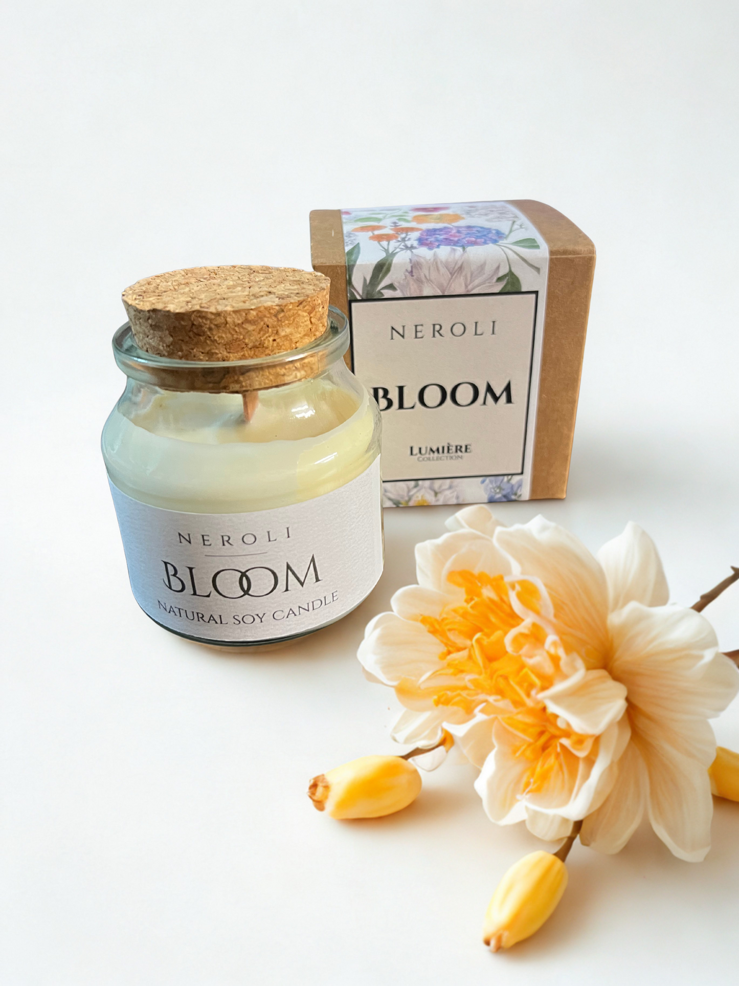 נר צנצנת זכוכית עם פקק שעם | bloom