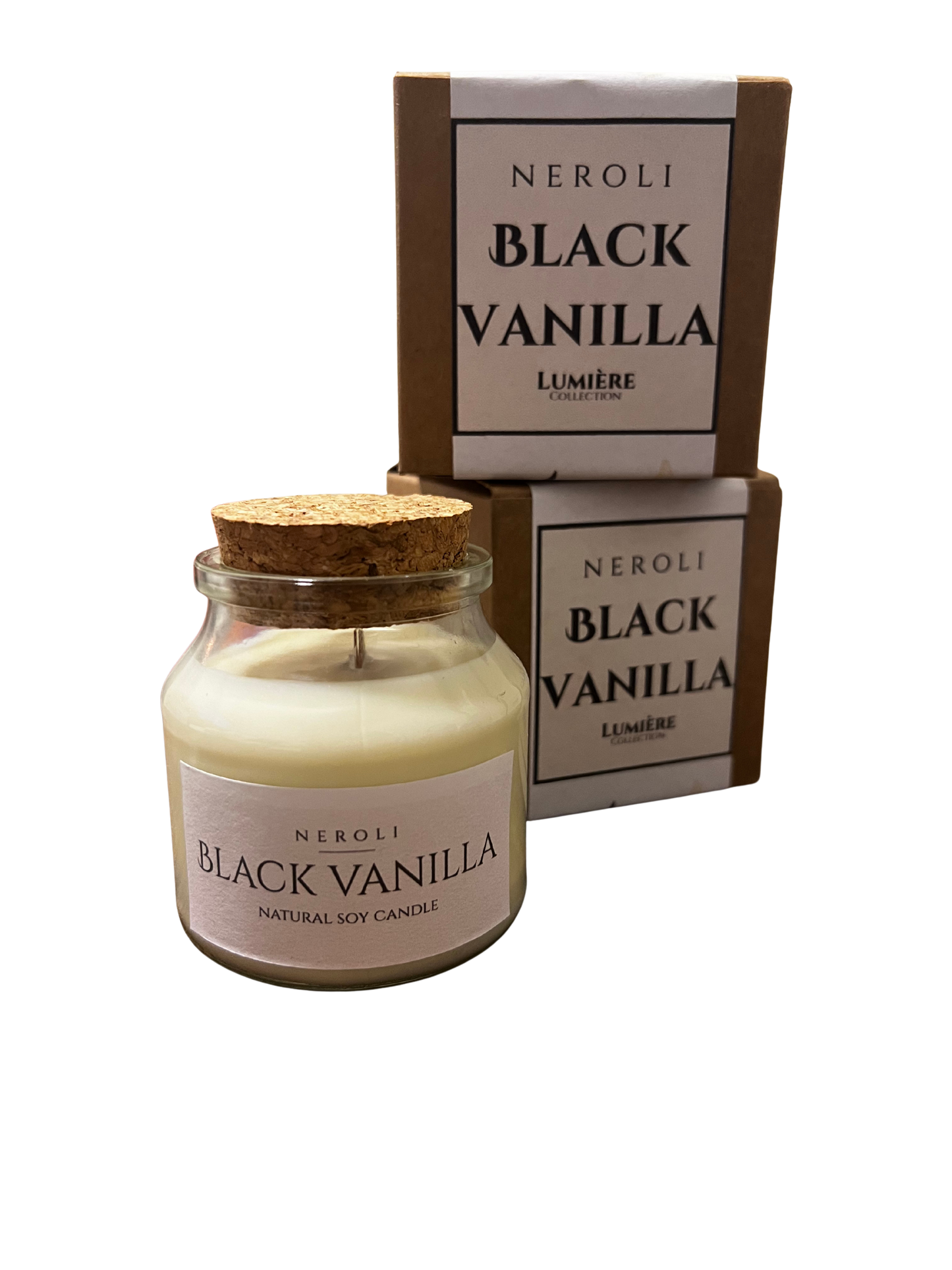 נר בצנצנת זכוכית פקק שעם | Black vanilla