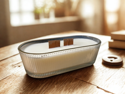 נר אובלי זכוכית שתי פתילים | חלב ודבש