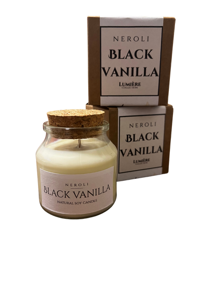 נר בצנצנת זכוכית פקק שעם | Black vanilla